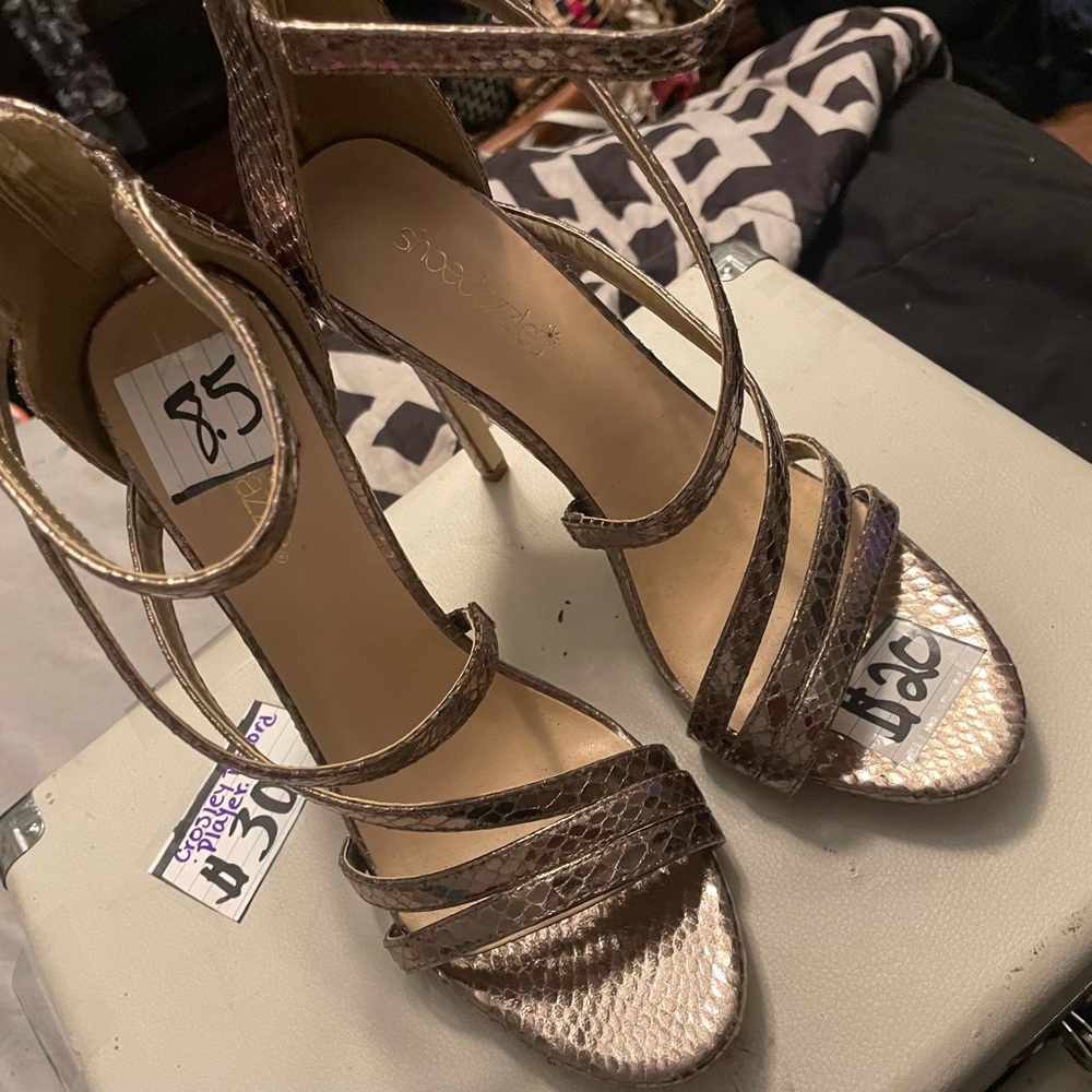 Shoe Dazzle Metallic Strappy Heels